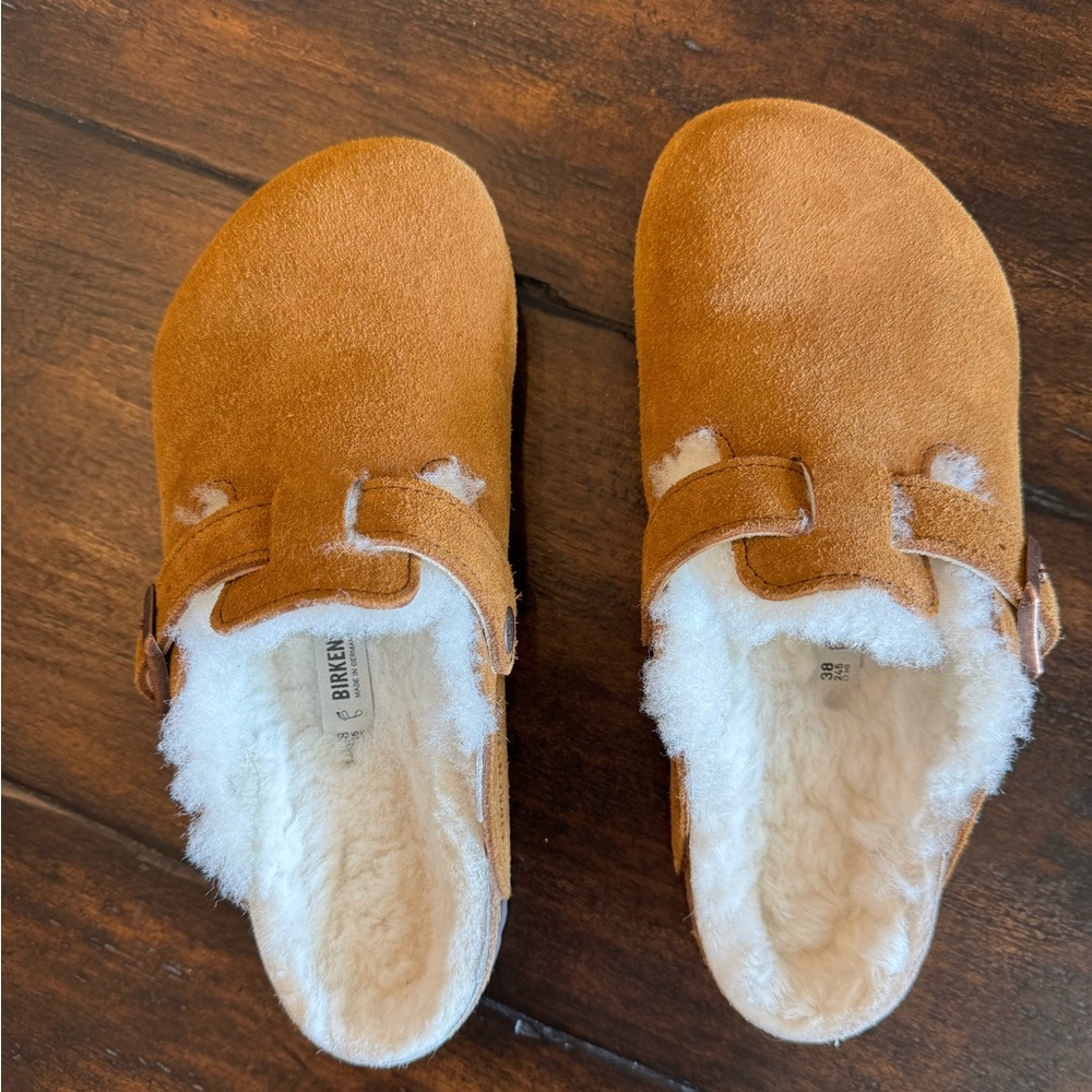 Birkenstock Boston Shearling Lined Suede Clogs Mink 38 Regular